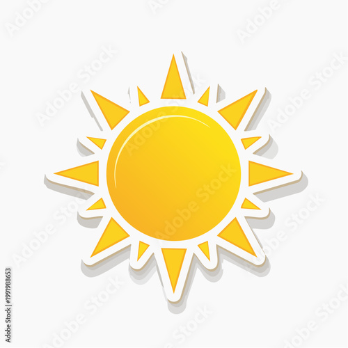 Stylized Yellow Sun Icon with Rays and Shadow