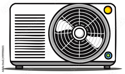 Vector illustration of an outdoor air conditioning unit with a fan and vents