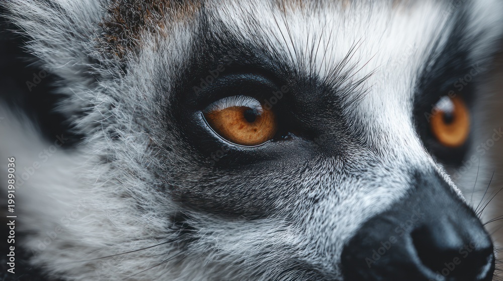 Fototapeta premium Captivating close-up revealing intense gaze of a ring-tailed lemur animal portrait