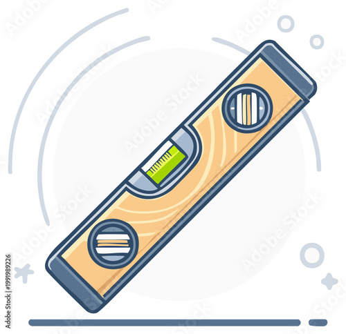 Cartoon level tool showing horizontal alignment Construction precision instrument Handyman measurement tool for woodworking and building