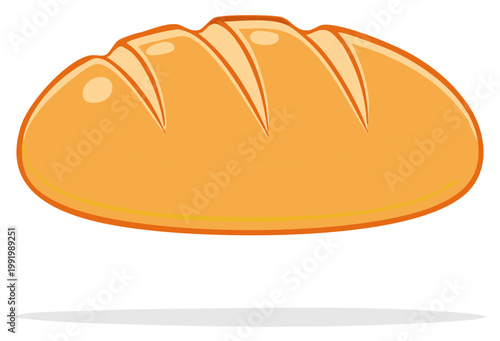 Illustration of a golden baked loaf of bread with decorative cuts, isolated design element.