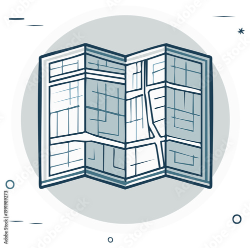 Folded city map illustration with street network and blocks for navigation and travel planning