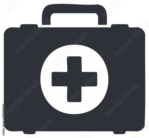 First aid kit icon for emergencies with plus sign, medical care and healthcare equipment