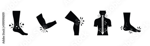 Human body joints pain silhouette icons, healthcare concept.