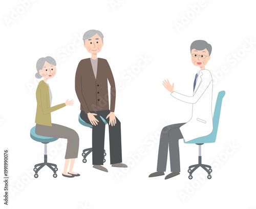 診察室で医師と話すシニア夫婦