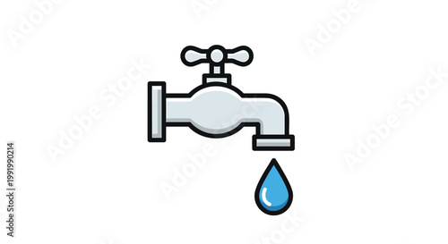 Water faucet, dripping tap, plumbing icon, waterdrop symbol