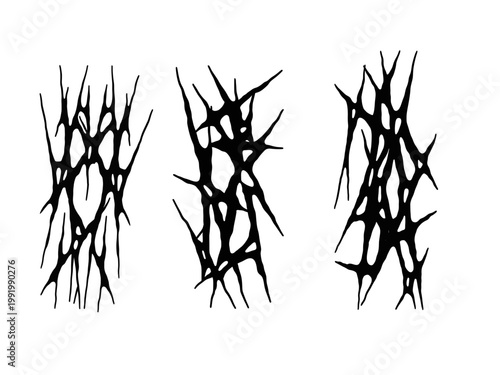 Graphic neo tribal shape asset pack. Hand drawn gothic or tattoo figures in vector for design template, poster, sticker. Isolated black elements on white background