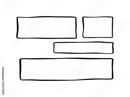 Vector illustration of rectangle and square frame outlines in hand-drawn style. Simple doodle line borders, perfect for notes, highlights, labels, or text decoration design.