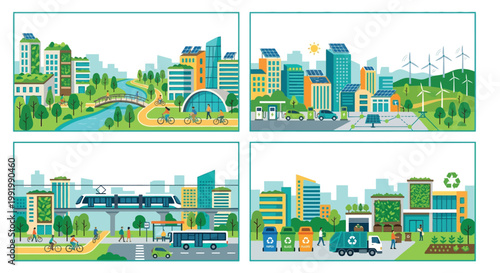Tablou pe pânză Illustrative panels depicting concepts of sustainable urban development