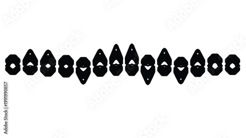 Series of stylized black silhouettes resembling abstract musical notes or feather quills.