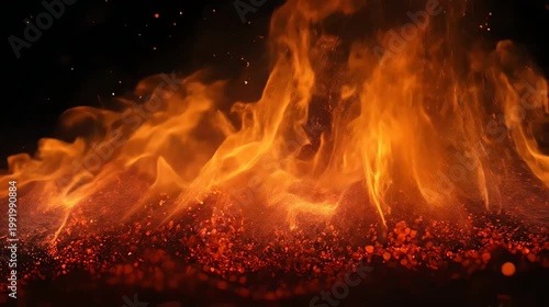Fiery inferno flames on black background abstract conceptual display