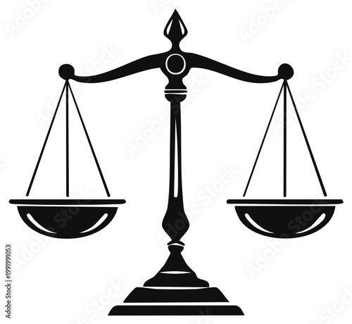 Elegant antique justice scales symbolizing legal balance and fair judgment in silhouette