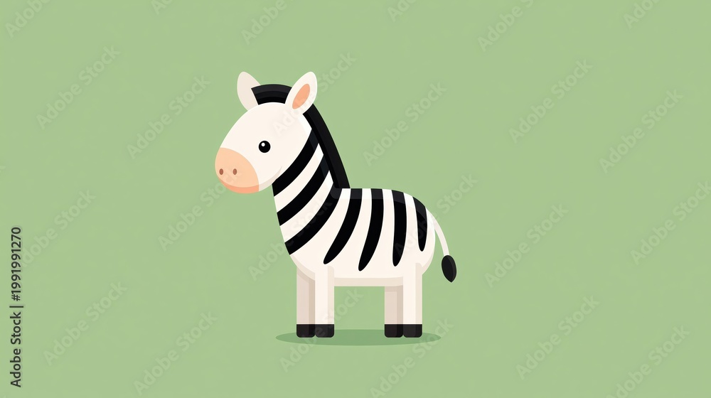 Fototapeta premium Adorable Vector Illustration of a Zebra Standing Against a Minimalist Green Backdrop