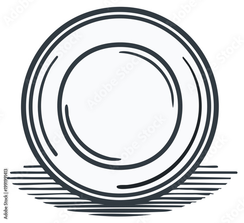 Simple dinner plate standing upright on a surface in an elegant minimalist line art illustration style