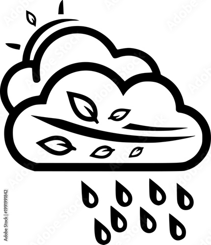 Weather forecast and meteorology symbol for rainy cloud storm and autumn season precipitation featuring a simple black line art water droplets pictogram – Black Vector Illustration
