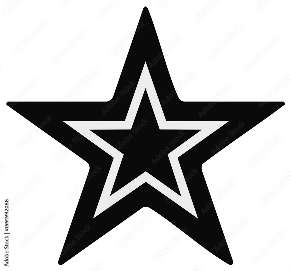 Fototapeta premium Black and White Star Design with Nested Outline, Five Pointed Shape Illustration