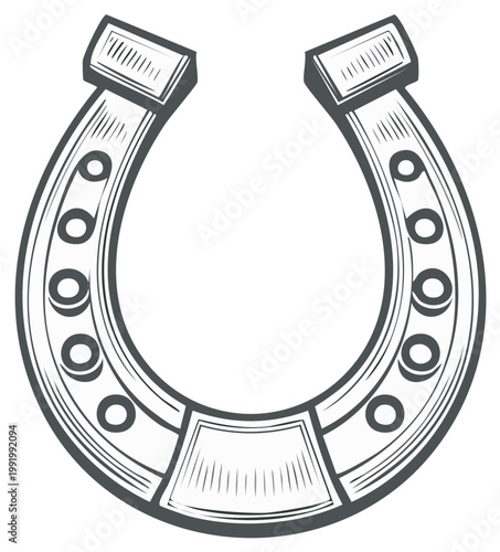Lucky Horseshoe Symbol Illustration with Nail Holes and Textured Metal Finish