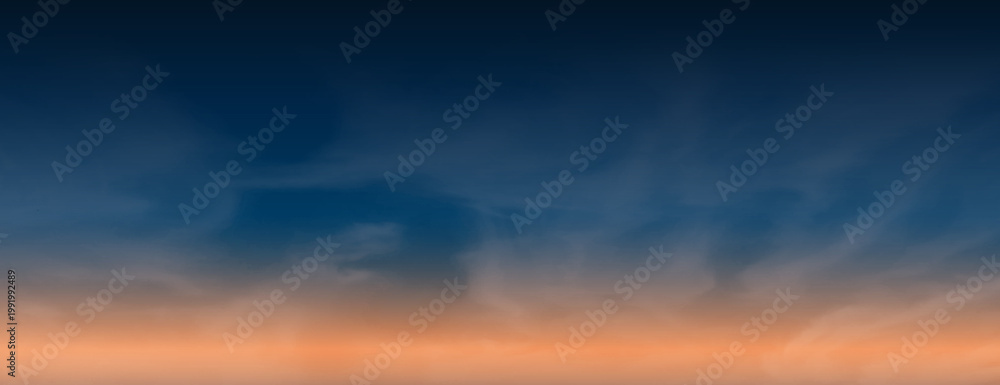 Obraz premium Gradient sky background with deep blue to orange hues and soft clouds