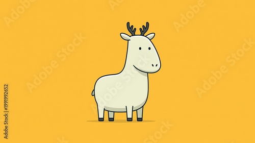 Minimalist illustration of a friendly white deer with small antlers on yellow backdrop