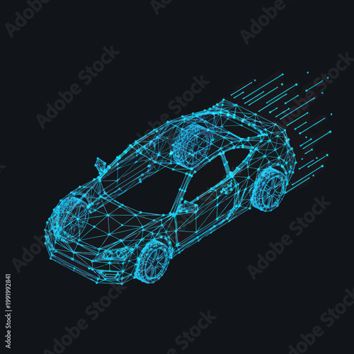 Futuristic Autonomous Vehicle Concept with Digital Network Connection.