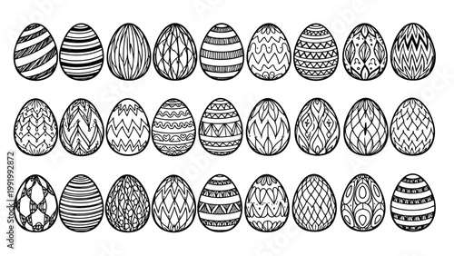 Collection of intricately patterned decorative eggs displayed in a grid layout