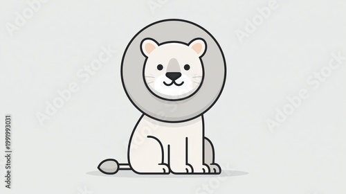Adorable Cartoon White Lion Character Sitting Gracefully Against a Solid Grey Background