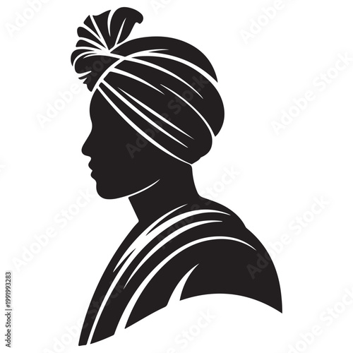 Indian Turban Man Silhouette Profile - Rajasthani Culture and Tradition Vector Illustration