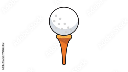 Golf Ball on Orange Tee Modern Flat Vector Icon Illustration with Editable Stroke. Minimalist Design for Sports, Leisure, and Outdoor Activity. Scalable Graphic for Web and Print Applications.