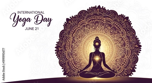 A yogi meditates in a vibrant mandala-inspired art composition for international yoga day