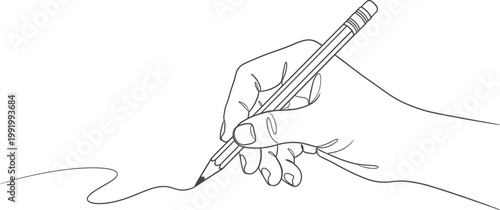 Hand Holding Pencil Drawing Continuous Line Art
