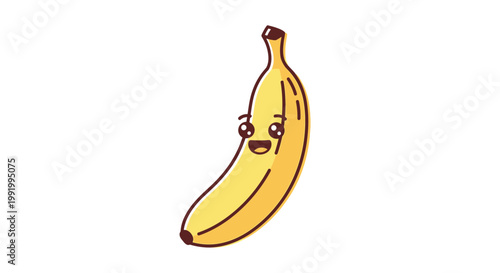 Cute cartoon banana character with expressive face and smiling eyes.