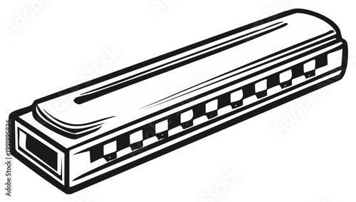 Illustration of a Harmonica Musical Instrument Black and White