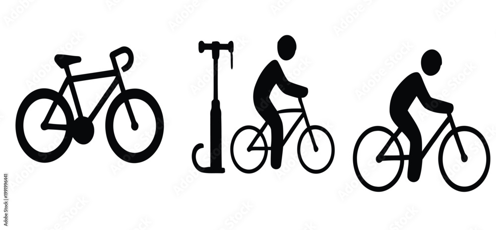 Obraz premium Bicycle silhouette icons with rider and bike pump on white background