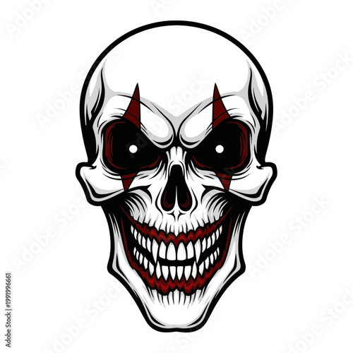 Scary Clown Skull Illustration - Horror, Halloween, Evil Jester Face