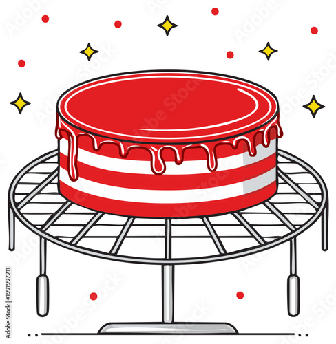 Delicious Red Layer Cake with Icing Drips on a Cooling Rack