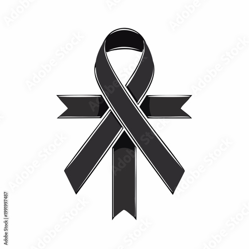 Black awareness ribbon with crossed banner elements