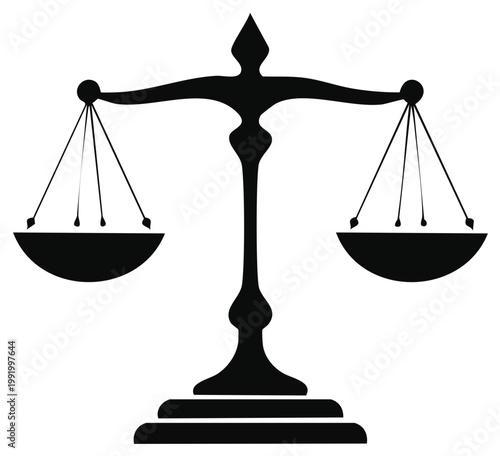 Elegant Scales of Justice Icon, Balance Symbol, Legal System Design Element