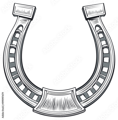 Engraved horseshoe illustration, symbol of luck and good fortune