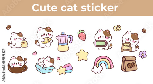 Cute Kawaii Cat Sticker and Illustration Collection
