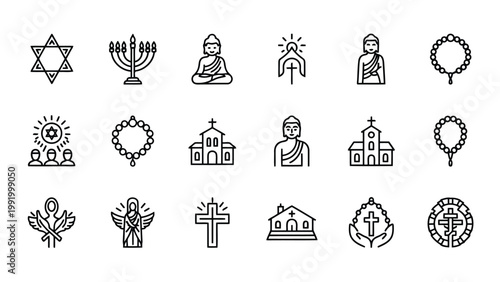 Collection of diverse religious and spiritual symbols from various faiths and traditions
