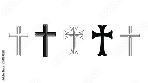 Variations of religious crosses displayed in a simple black and white format