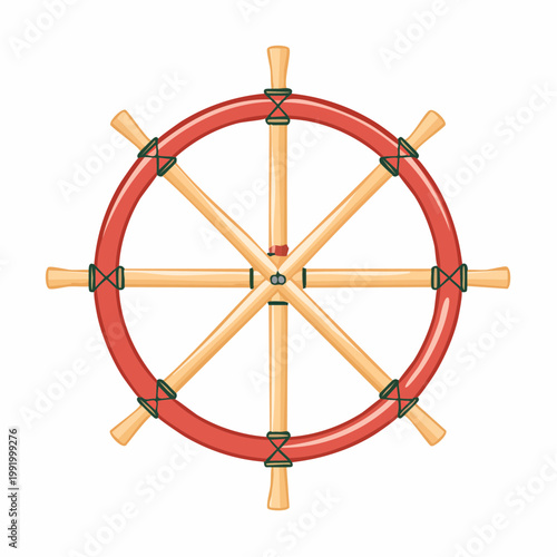 Classic Wooden Ship's Wheel with Red Rim