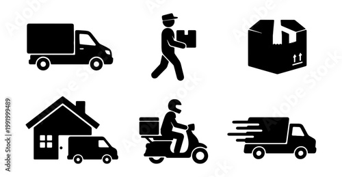 Delivery service icons set, shipping logistics symbols, courier vector pack