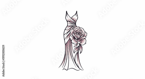 A delicate pink gown adorned with a realistic rose and flowing fabric