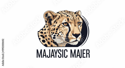 A detailed, stylized illustration of a cheetah's head within a dark oval frame