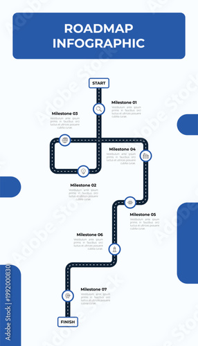 Seven Step Vertical Milestone Timeline for Business Strategy