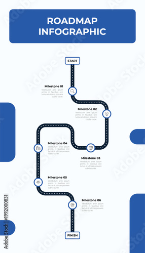 Vertical Business Roadmap Infographic with Six Steps and Icons