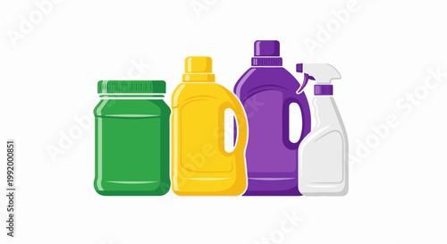 A collection of four assorted cleaning product containers in vibrant colors