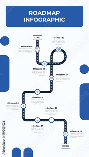 Vertical Business Infographic with Nine Step Markers