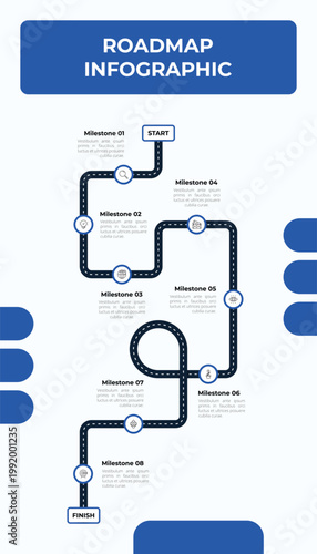 Vertical Business Roadmap with Eight Steps and Icons